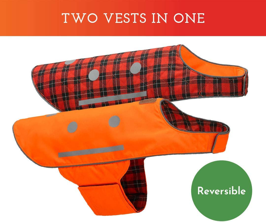 SPOT the DOG! Reflective Vest Safety Apparel for All Dogs - Easy Fastening Closure, Reversible High Visibility Fluorescent Orange/Red Plaid, X-Small Animals & Pet Supplies > Pet Supplies > Dog Supplies > Dog Apparel Spot the Dog, LLC   