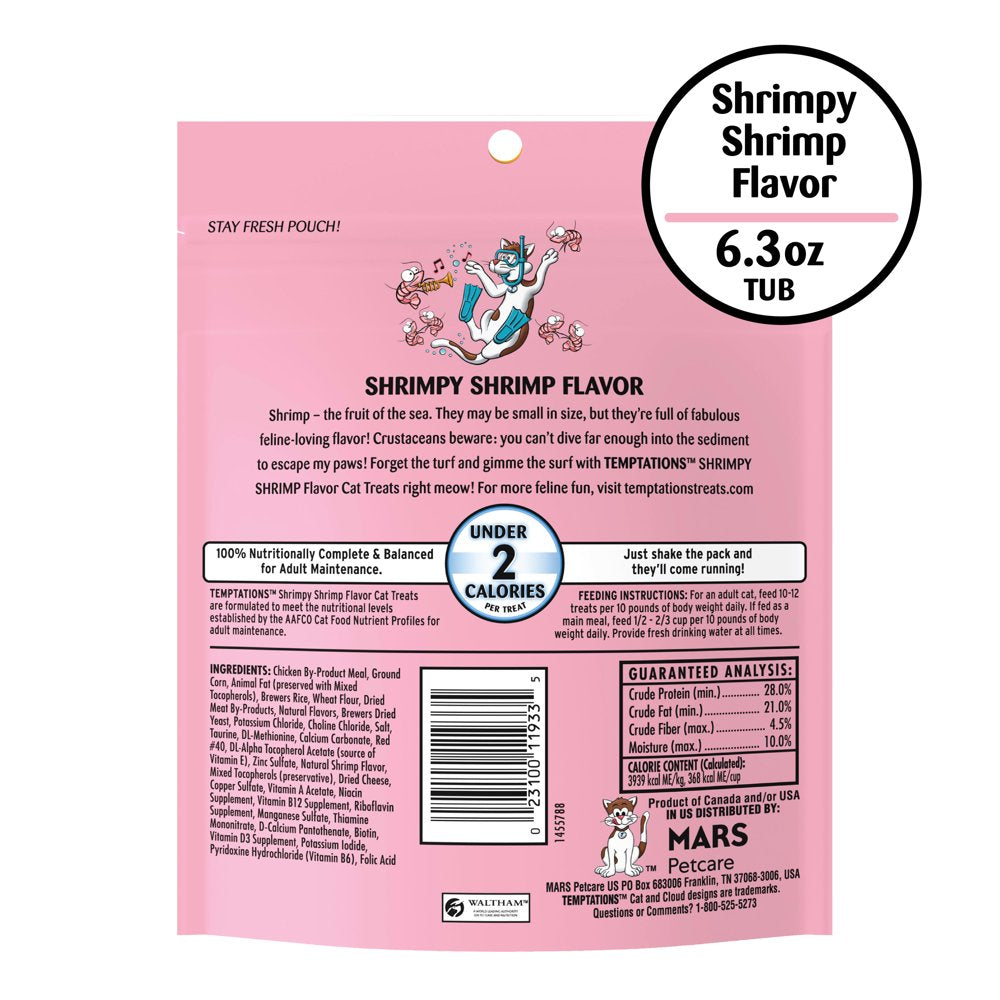 TEMPTATIONS Classic Crunchy and Soft Cat Treats Shrimpy Shrimp Flavor, 6.3 Oz. Pouch Animals & Pet Supplies > Pet Supplies > Cat Supplies > Cat Treats Mars Petcare   