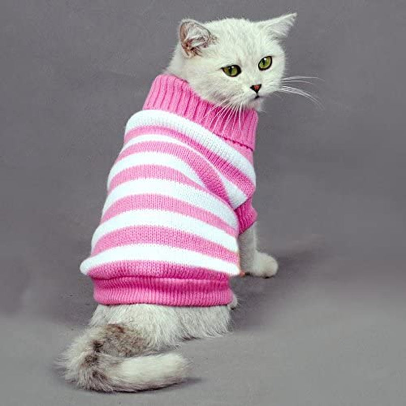 Striped Cat Sweaters Kitty Sweater for Cats Knitwear,Small Dogs Kitten Clothes Male and Female,High Stretch,Soft,Warm (Green, S) Animals & Pet Supplies > Pet Supplies > Dog Supplies > Dog Apparel Evursua Pink L 