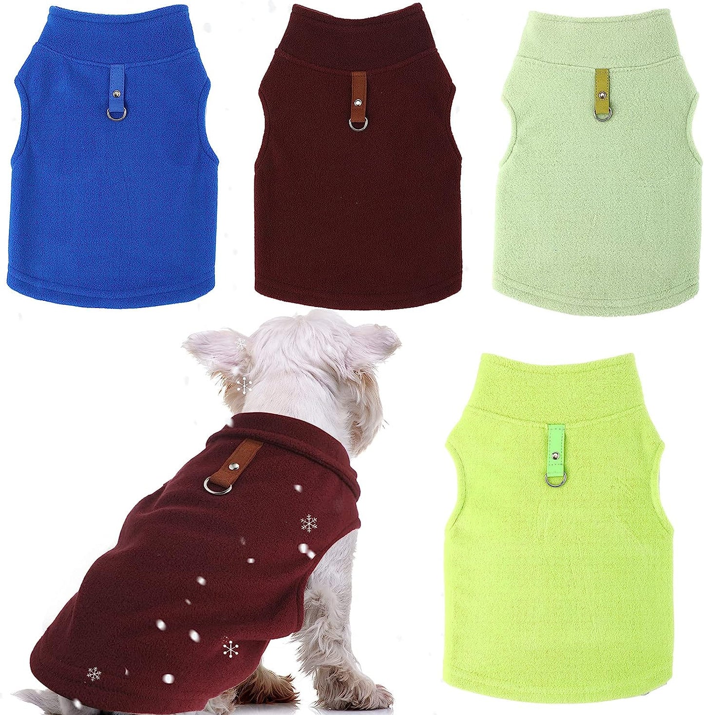 4 Pieces Fabric Dog Sweater with Leash Ring Winter Fleece Vest Dog Pullover Jacket Warm Pet Dog Clothes for Puppy Small Dogs Cat Chihuahua Boy (Red, Orange, Rose, Purple, Medium) Animals & Pet Supplies > Pet Supplies > Dog Supplies > Dog Apparel Weewooday Blue, Coffee, Avocado, Green Small 