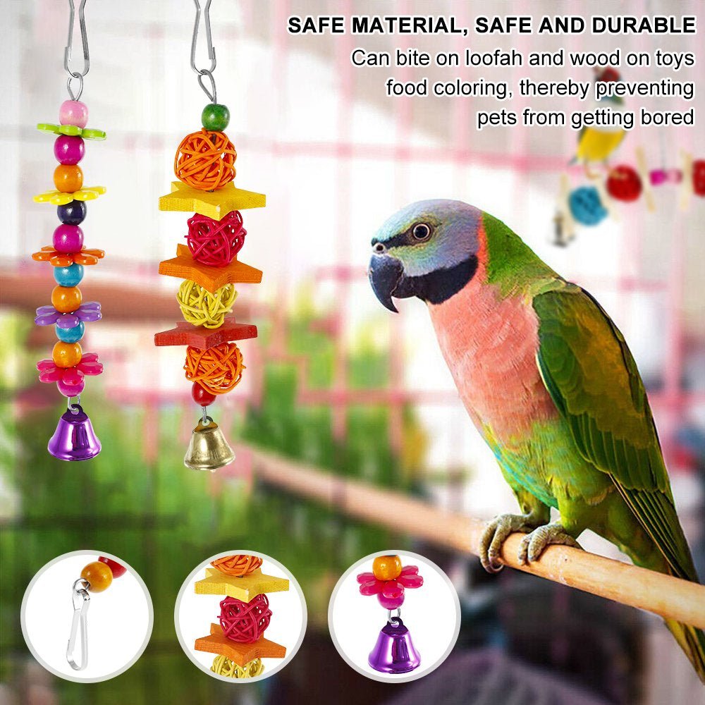 HOTBEST 7 Piece Birds Cage Swing Set, Colorful Pet Bird Cage Hammock Swing Toy Parrot Chewing Swing Hanging Perch with Bell for Parakeets, Macaws, Conures, Budgies, Lovebirds, Mynah, Finches Animals & Pet Supplies > Pet Supplies > Bird Supplies > Bird Toys HOTBEST   