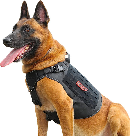 KQP Tactical Dog Harness for Large Medium Small Dogs No Pull,Military Dog Molle Vest with Hook & Loop Panels, Reflective Pet Walking Hiking Training,Black,Xl Animals & Pet Supplies > Pet Supplies > Dog Supplies > Dog Apparel KQP UTX Buckle Black X-Large 