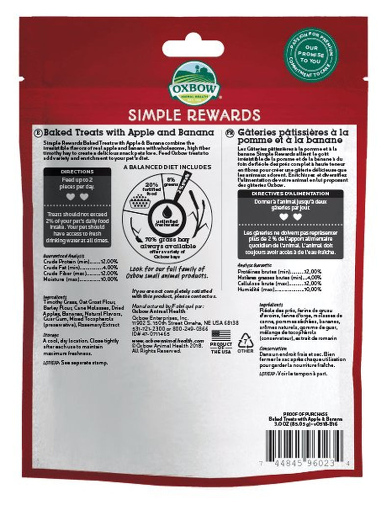 Simple Rewards Baked Treats with Apple & Banana for Small Animals Animals & Pet Supplies > Pet Supplies > Small Animal Supplies > Small Animal Food Oxbow   