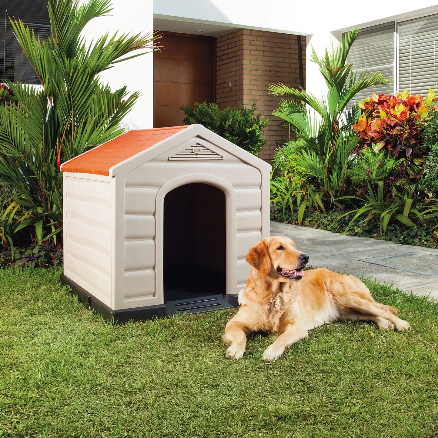 Rimax Resin Dog House for Small Breeds, Taupe, 23" H X 24" W X 26" D