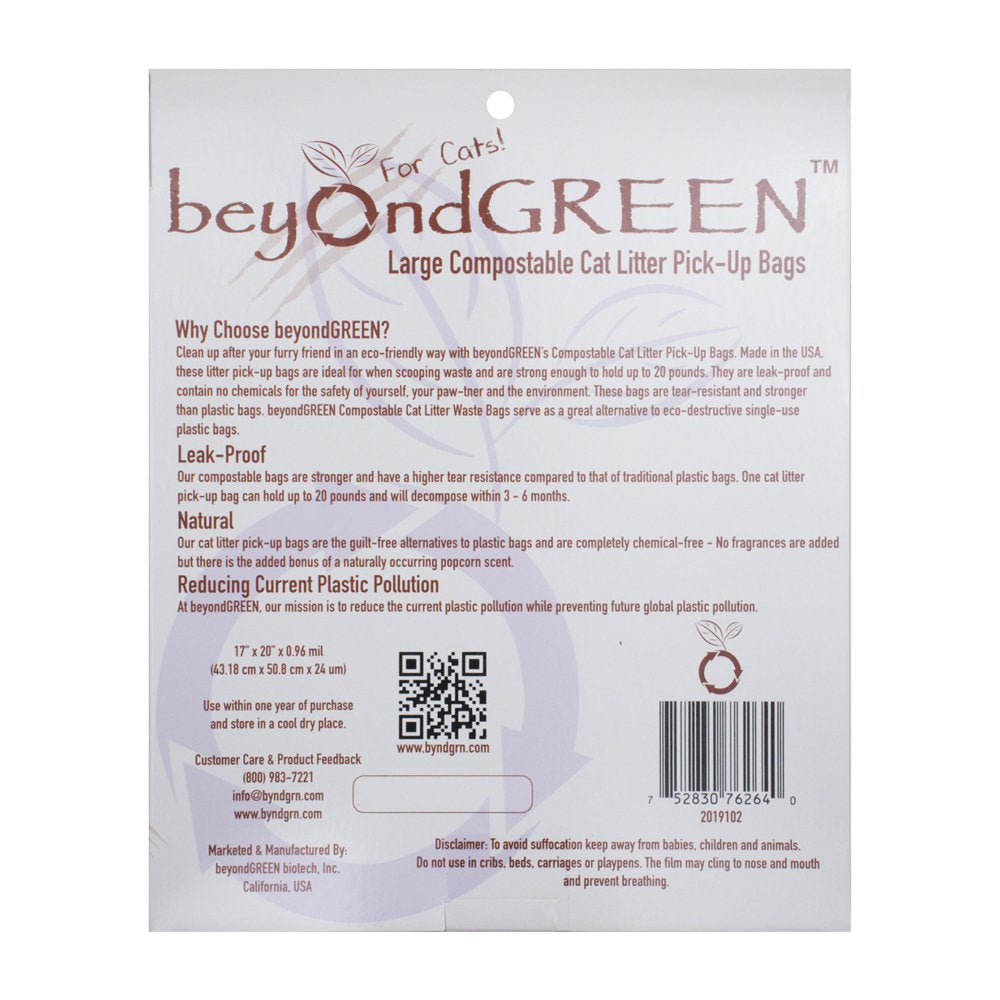Beyondgreen Plant Based Cat Litter Bags, 100 Count, 10 X 20 Inches (Large) Animals & Pet Supplies > Pet Supplies > Cat Supplies > Cat Litter beyondGREEN   