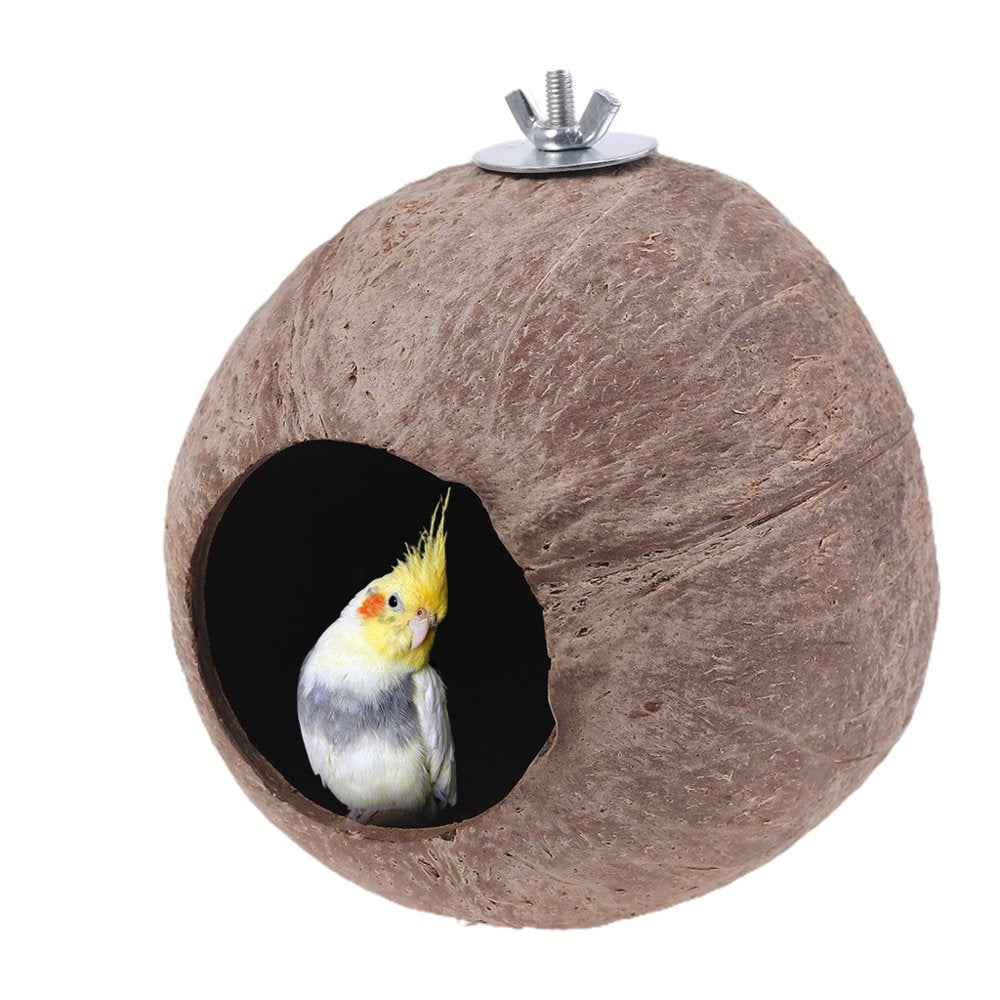 JUNTEX Coconut Bird Nest Hut for Parrot Parakeet Conure Cockatiel Small Animals House Pet Cage Habitats Decor Easy to Install Animals & Pet Supplies > Pet Supplies > Small Animal Supplies > Small Animal Habitats & Cages JUNTEX   