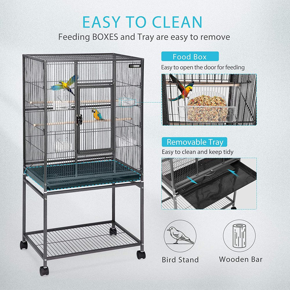 VIVOHOME 54 Inch Wrought Iron Large Bird Flight Cage with Rolling Stand for African Grey Parrot Cockatiel Sun Parakeet Conure Lovebird Canary Black Animals & Pet Supplies > Pet Supplies > Bird Supplies > Bird Cages & Stands VIVOHOME   