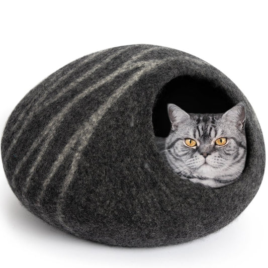 MEOWFIA Cat Bed for Large Cats - Wool Cat Cave Bed - Dark Grey