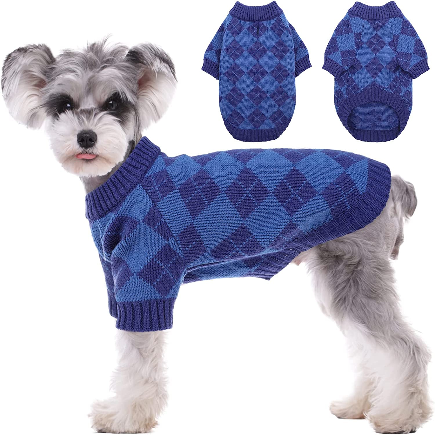 Kuoser Dog Cat Sweater, Holiday Christmas Snowflake Pet Warm Knitwear Dog Sweater Soft Puppy Clothing Dog Winter Coat, Dog Turtleneck Cold Weather Outfit Pullover for Small Medium Dogs Cats Animals & Pet Supplies > Pet Supplies > Dog Supplies > Dog Apparel Kuoser Blue Plaid X-Small (pack of 1) 