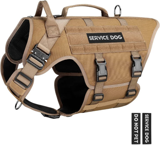 Tactical Dog Harness - PETNANNY Service Dog Vest for Large Dogs Fully Body Coverage in Training Dog Harness with 2 Reflective Dog Patches, Handle, Hook and Loop Panels, Walking Hunting Dog MOLLE Vest Animals & Pet Supplies > Pet Supplies > Dog Supplies > Dog Apparel PETNANNY Khaki Medium 
