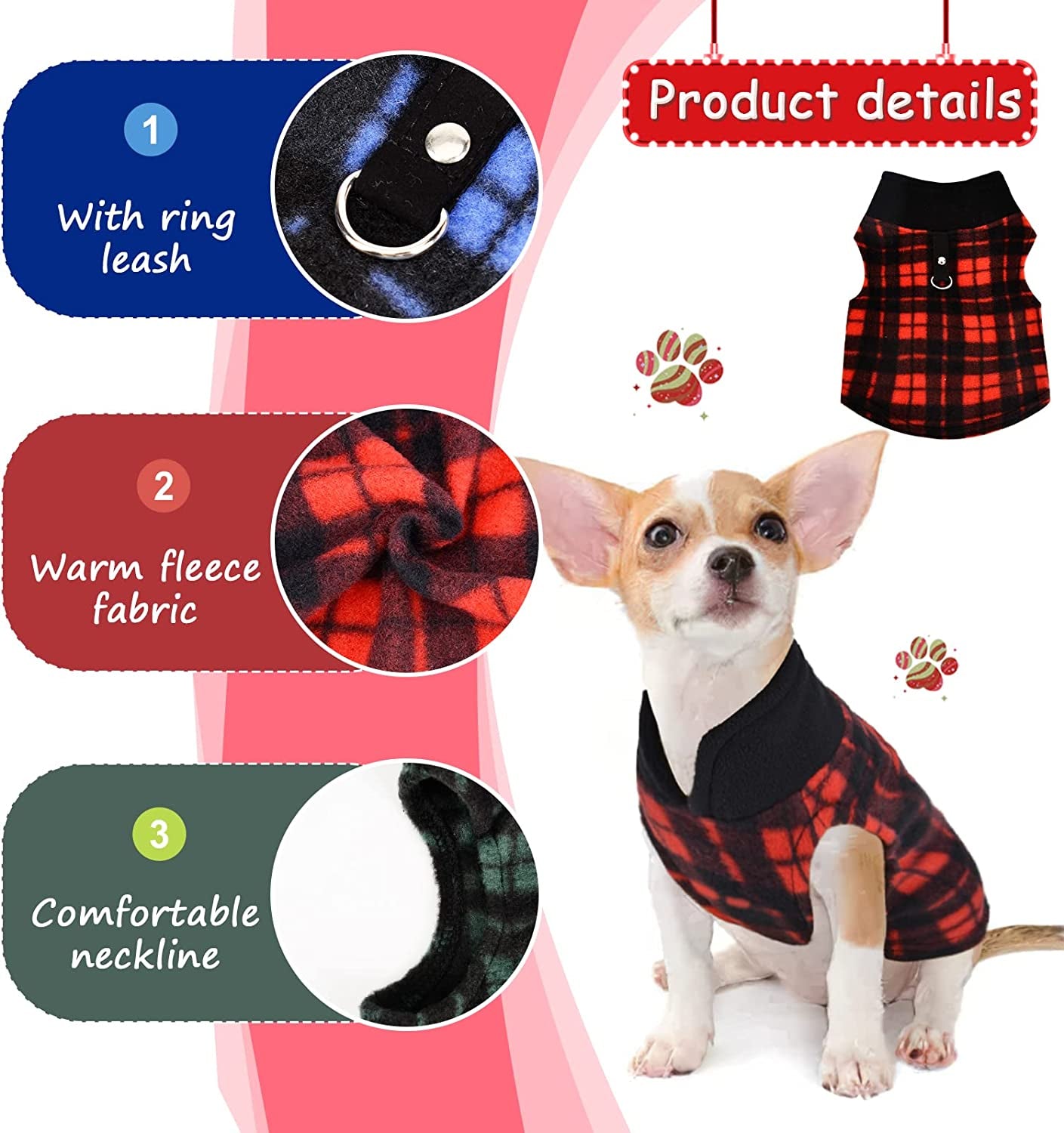 Chihuahua Sweaters for Small Dogs Fleece Puppy Clothes for Yorkie Teacup Boy Girl Winter Warm Tiny Dog Sweater with D Ring Extra Small Dog Clothing XXS XS 3 Pieces (Xx-Small) Animals & Pet Supplies > Pet Supplies > Dog Supplies > Dog Apparel Sebaoyu   