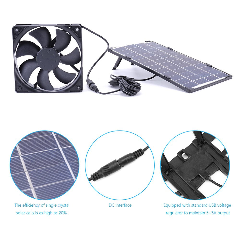 Funnybeans 10W Solar Panel Kit 6V with Fan Portable Waterproof Outdoor for Greenhouse Dog Pet House Home Ventilation Equipment Animals & Pet Supplies > Pet Supplies > Dog Supplies > Dog Houses Green Beans   