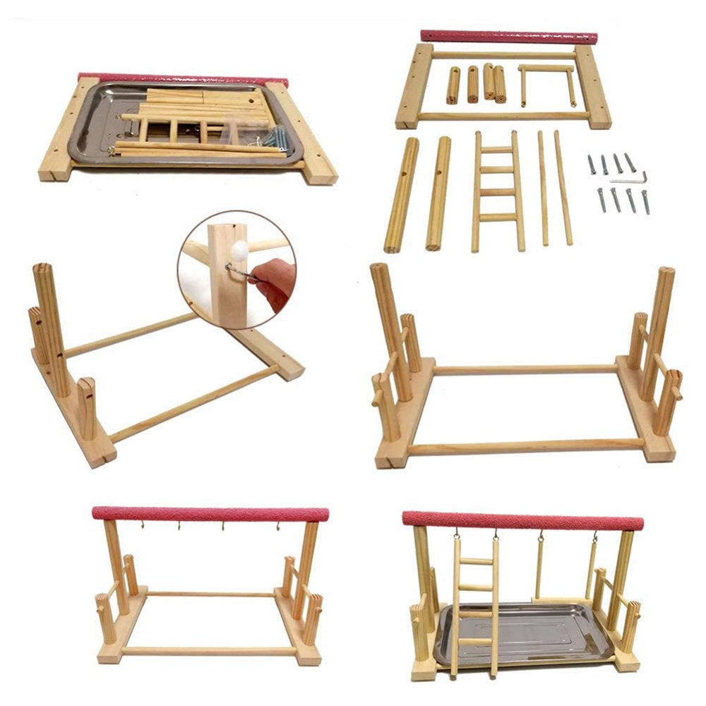 SPRING PARK Parrot Play Stand Bird Playground Wood Perch Gym Playpen Ladder with Feeder Animals & Pet Supplies > Pet Supplies > Bird Supplies > Bird Gyms & Playstands SPRING PARK   