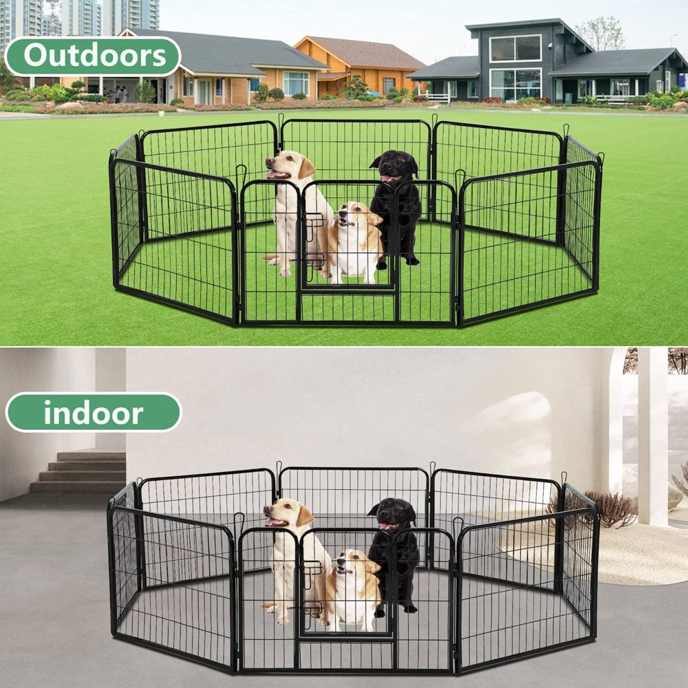 GPED Dog Playpen, 8 Panels 24 Inch-High Dog Pen Outdoor Indoor Dog Fence Heavy Duty Metal Tall Exercise Puppy Pen Kennel Gate for Large/Medium/Small Dogs to the Yard RV Camping, Black