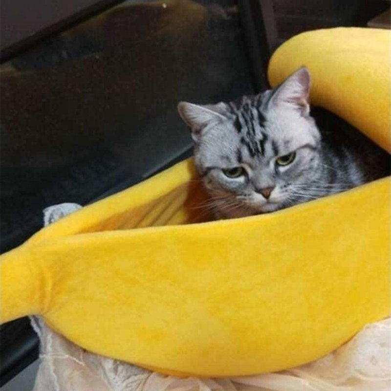 Pet Bed Banana Shape Fluffy Warm Soft Plush Breathable Bed Banana Cat Bed