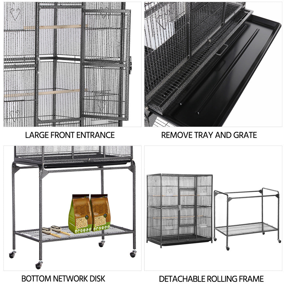 Smilemart 63"H Large Rolling Metal Parrot Bird Cage with Stand for Small Animal,Black Animals & Pet Supplies > Pet Supplies > Bird Supplies > Bird Cages & Stands SmileMart   