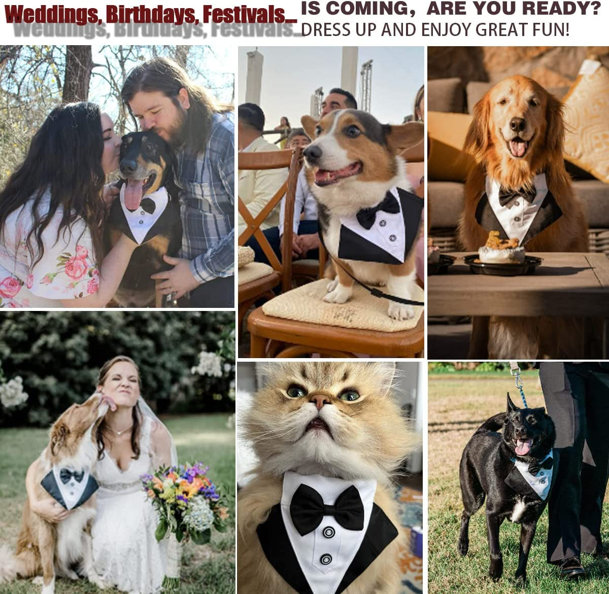 Formal Dog Tuxedo Wedding Bandana Costume Puppy Collar with Bow Tie Pet Graduation Dress-Up Adjustable Neckerchief for Small Medium Large Dogs Cats (Small) Animals & Pet Supplies > Pet Supplies > Dog Supplies > Dog Apparel Tealots   