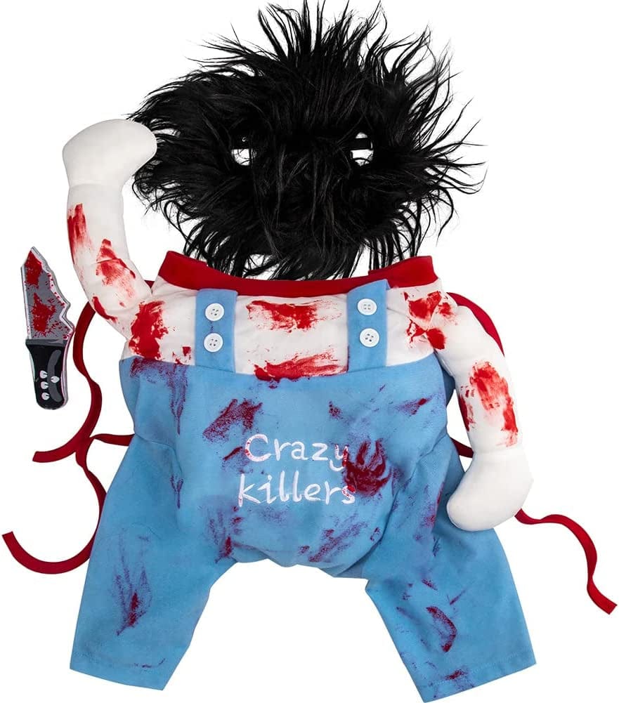 Pet Dog Halloween Costume Funny Dog Cosplay Outfits Clothes Deadly Doll  with Blood Knife Novelty Pet Dog Clothes Halloween Christmas Cosplay Party
