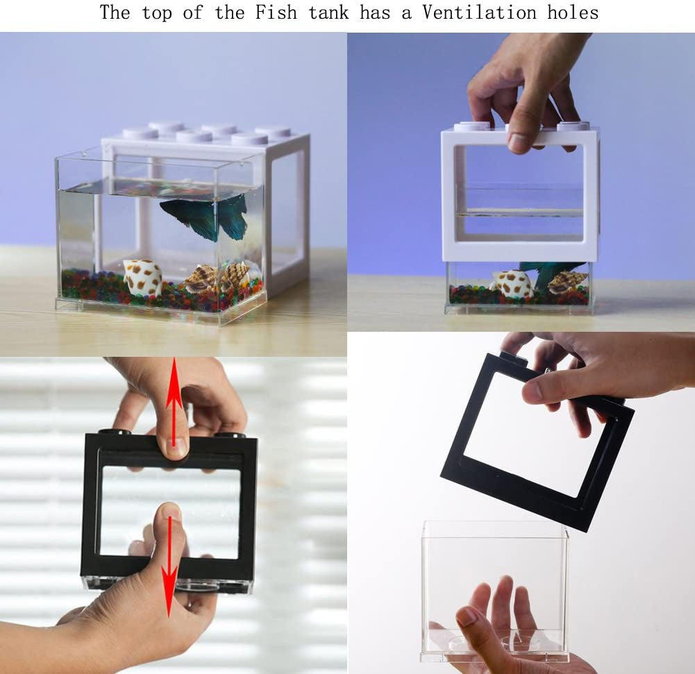 Mini Aquarium Box Small Betta Fish Tank Multifunctional USB Rechargeable Fish Tank with LED Light Lamp Reptile Feeding Box Tank Building Block Fish Bowl Home Decor LED Light Feeding Box(Blue) Animals & Pet Supplies > Pet Supplies > Fish Supplies > Aquarium Lighting EIMELI   