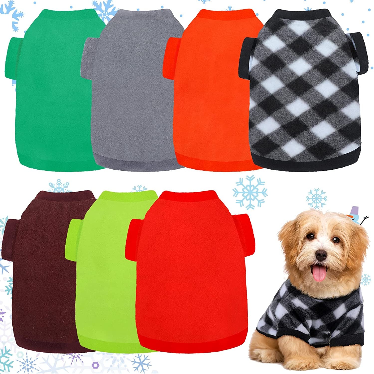 7 Pcs Dog Fleece Sweaters Dog Warm Sweater Dog Sweatshirt Winter Dog Outfits Soft Fleece Puppy Sweater Outfits for Chihuahua Yorkshire Pets Dog Cat (Cool, L(Neck: 13.39", Chest: 19.61", Back: 14.17")) Animals & Pet Supplies > Pet Supplies > Dog Supplies > Dog Apparel Xuniea Solid S(Neck: 8.27", Chest: 13.78", Back: 9.84") 