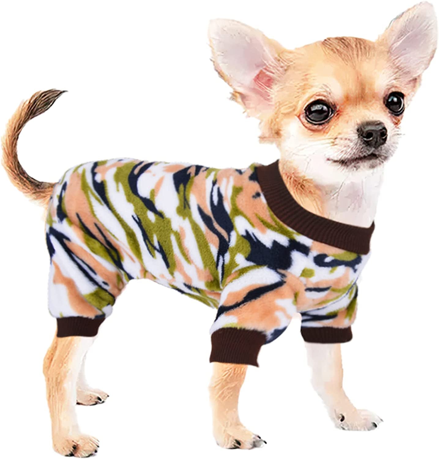 Chihuahua Pajamas for Dogs Small Puppy Pjs Fleece Winter Warm Dog Jumpsuit Cute Pet Clothes Tiny Dog Sweater Clothing Yorkie Teacup Outfits (X-Small) Animals & Pet Supplies > Pet Supplies > Dog Supplies > Dog Apparel Sebaoyu Camouflage green Large/(6.6-9.35 lb) 