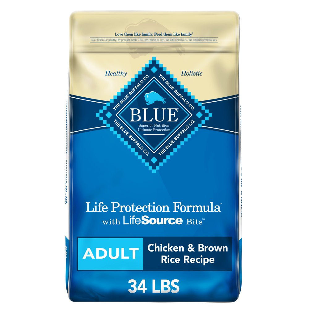 Blue Buffalo Life Protection Formula Chicken and Brown Rice Dry Dog Food for Adult Dogs, Whole Grain, 5 Lb. Bag Animals & Pet Supplies > Pet Supplies > Small Animal Supplies > Small Animal Food Blue Buffalo 34 lbs  