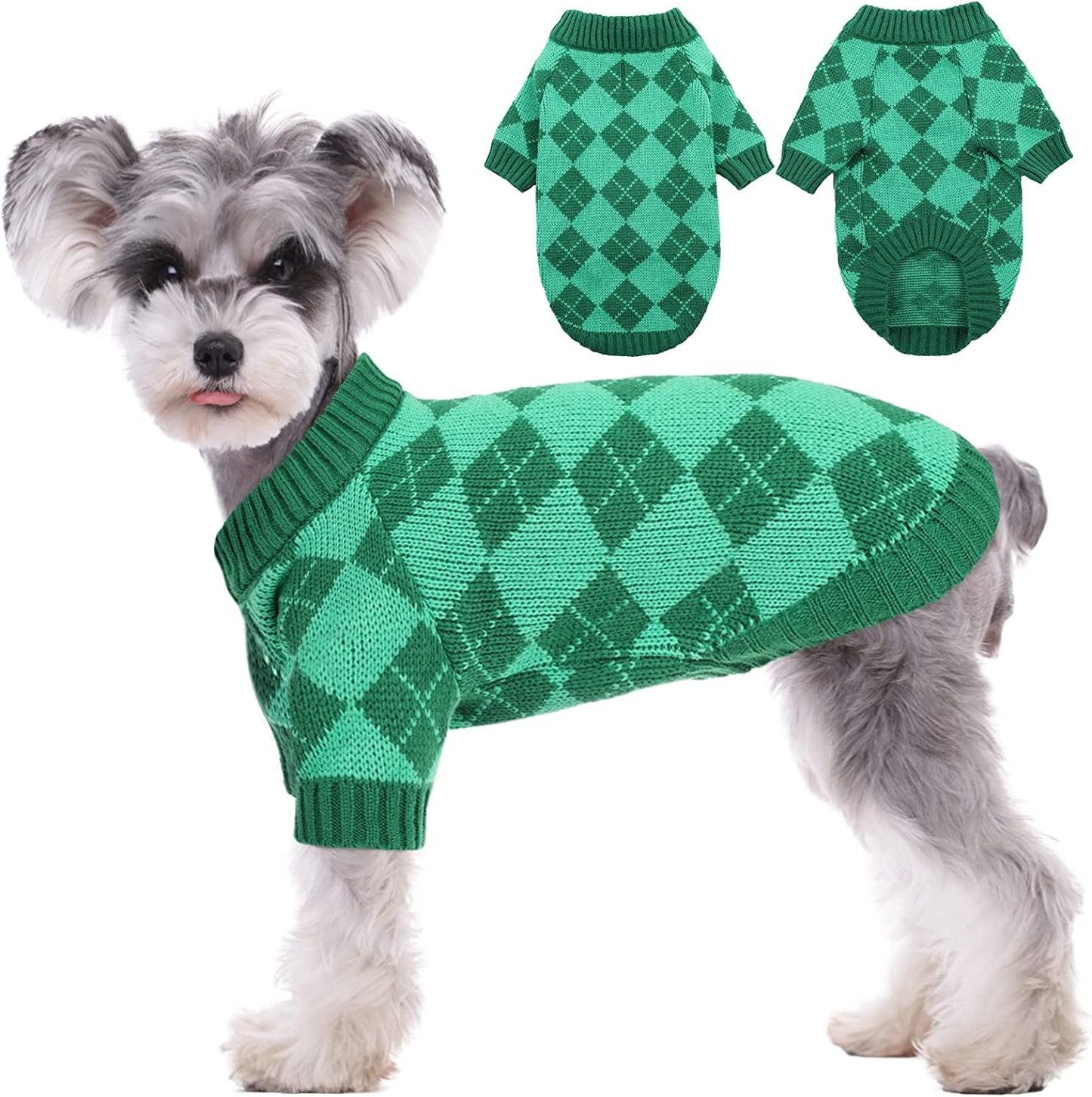 Kuoser Dog Cat Sweater, Holiday Christmas Snowflake Pet Warm Knitwear Dog Sweater Soft Puppy Clothing Dog Winter Coat, Dog Turtleneck Cold Weather Outfit Pullover for Small Medium Dogs Cats Animals & Pet Supplies > Pet Supplies > Dog Supplies > Dog Apparel Kuoser Green Plaid X-Small (pack of 1) 