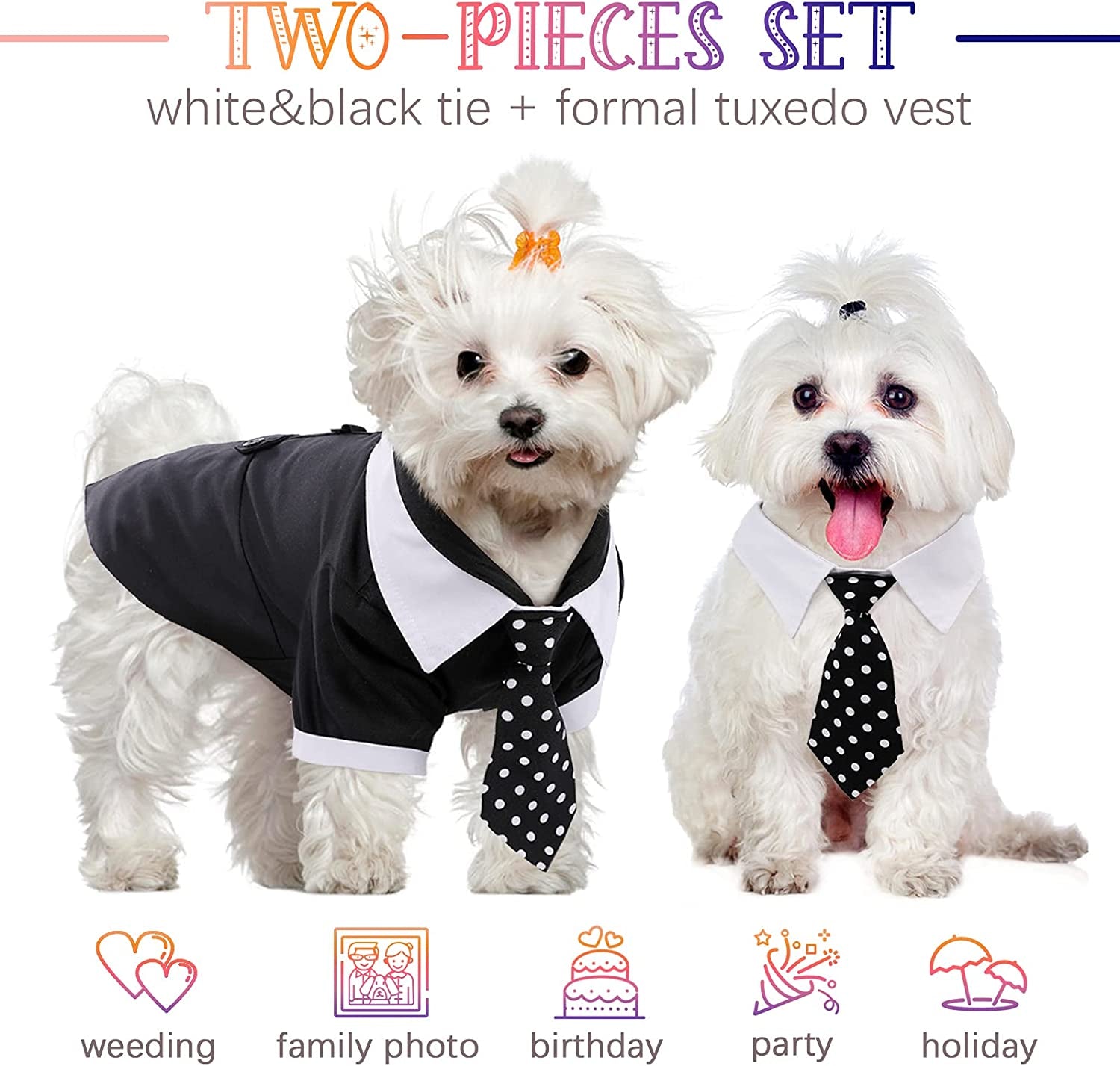 IDOMIK Dog Tuxedo Suit Formal Bow Tie Shirt, Wedding Party Suit Costume for Small Medium Dogs, Dog Prince Groom Tuxedo Vest Costume Dress up Clothes Set with Detachable Tie for Wedding Party Holiday Animals & Pet Supplies > Pet Supplies > Dog Supplies > Dog Apparel IDOMIK   