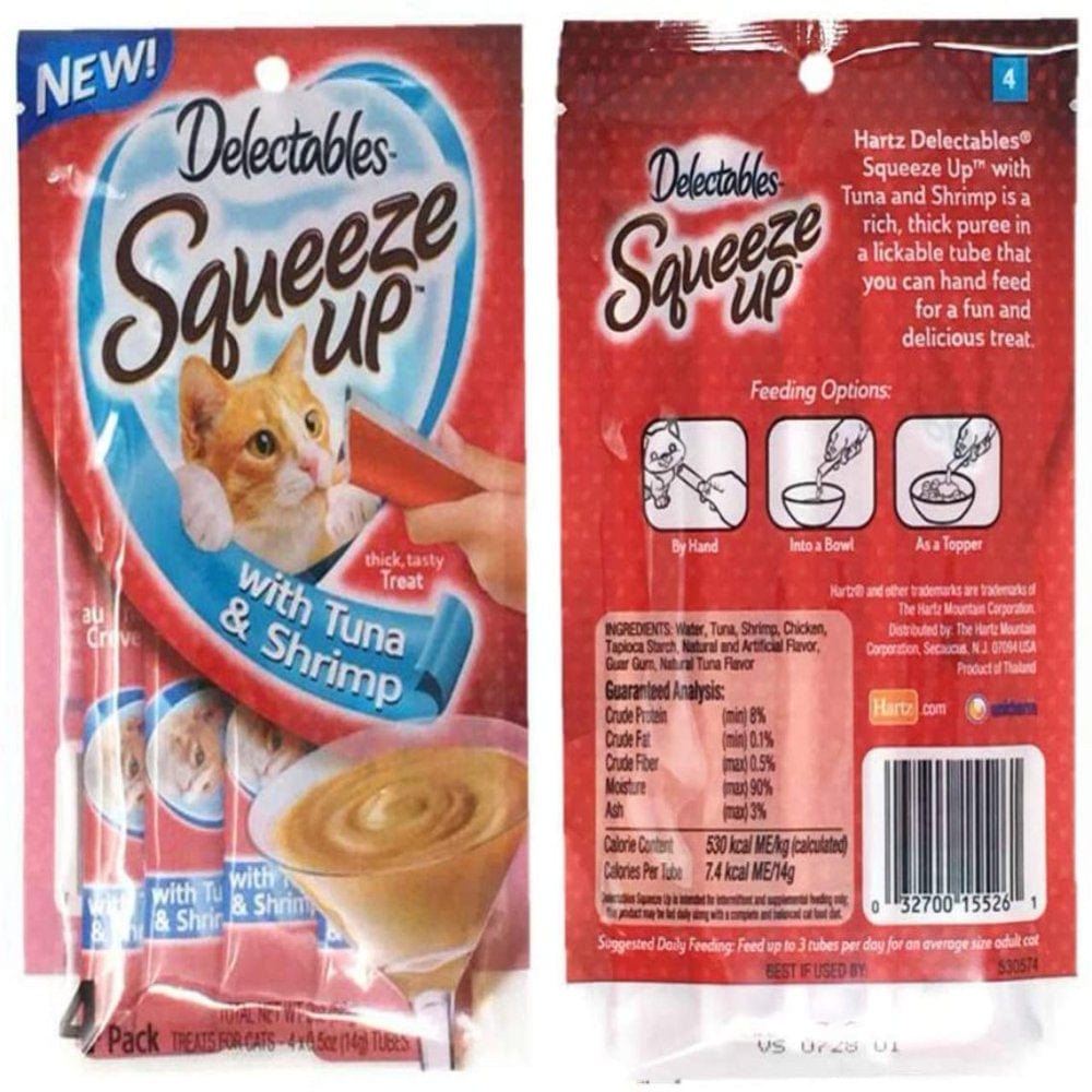 "Delectables Squeeze up Hartz Cat Treats Bundle of 3 Flavor Pouches, 2.0 Oz Each (Tuna & Shrimp)" Animals & Pet Supplies > Pet Supplies > Cat Supplies > Cat Treats Delectables   
