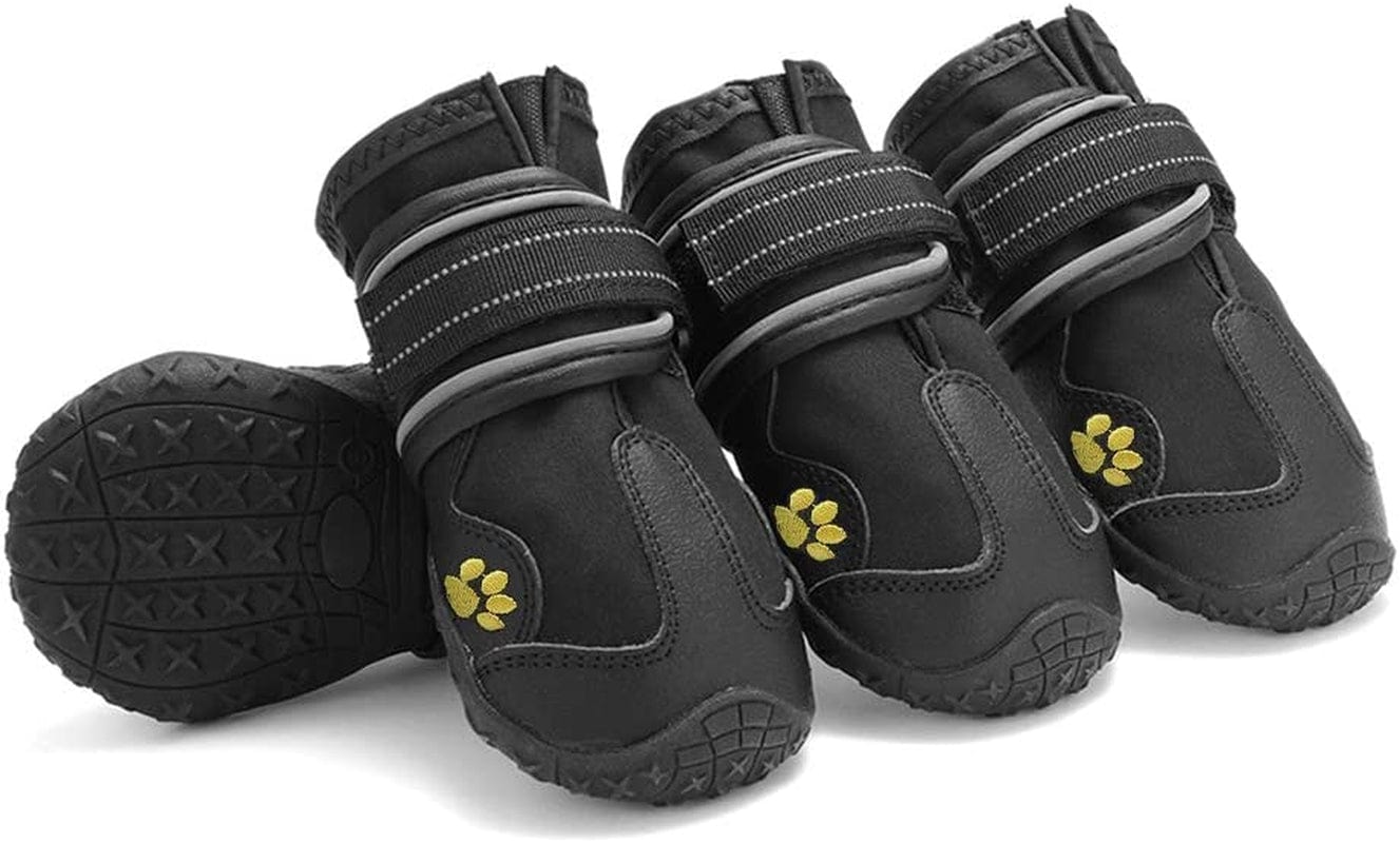 Denny5 Pet Boots Waterproof Outdoor Dog Shoes with Anti-Slip Sole and Reflective Strap Breathable Pet Paw Protectors for Medium/Large Dog 4Pcs (8#,Black) Animals & Pet Supplies > Pet Supplies > Dog Supplies > Dog Apparel Denny5   