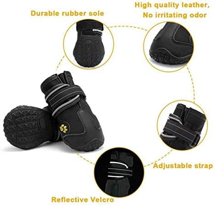 Denny5 Pet Boots Waterproof Outdoor Dog Shoes with Anti-Slip Sole and Reflective Strap Breathable Pet Paw Protectors for Medium/Large Dog 4Pcs (8#,Black) Animals & Pet Supplies > Pet Supplies > Dog Supplies > Dog Apparel Denny5   