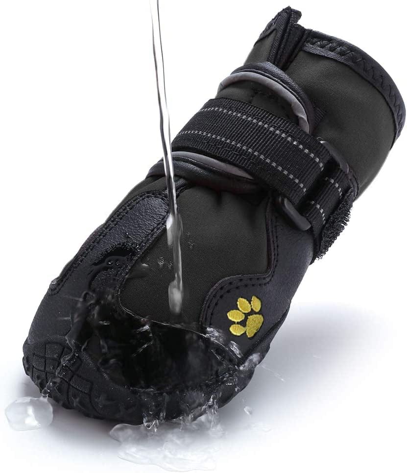 Denny5 Pet Boots Waterproof Outdoor Dog Shoes with Anti-Slip Sole and Reflective Strap Breathable Pet Paw Protectors for Medium/Large Dog 4Pcs (8#,Black) Animals & Pet Supplies > Pet Supplies > Dog Supplies > Dog Apparel Denny5   