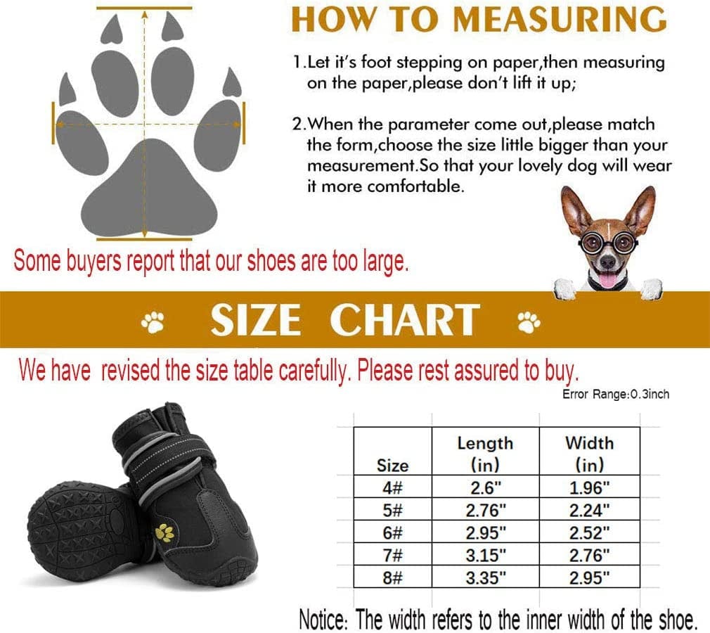 Denny5 Pet Boots Waterproof Outdoor Dog Shoes with Anti-Slip Sole and Reflective Strap Breathable Pet Paw Protectors for Medium/Large Dog 4Pcs (8#,Black) Animals & Pet Supplies > Pet Supplies > Dog Supplies > Dog Apparel Denny5   