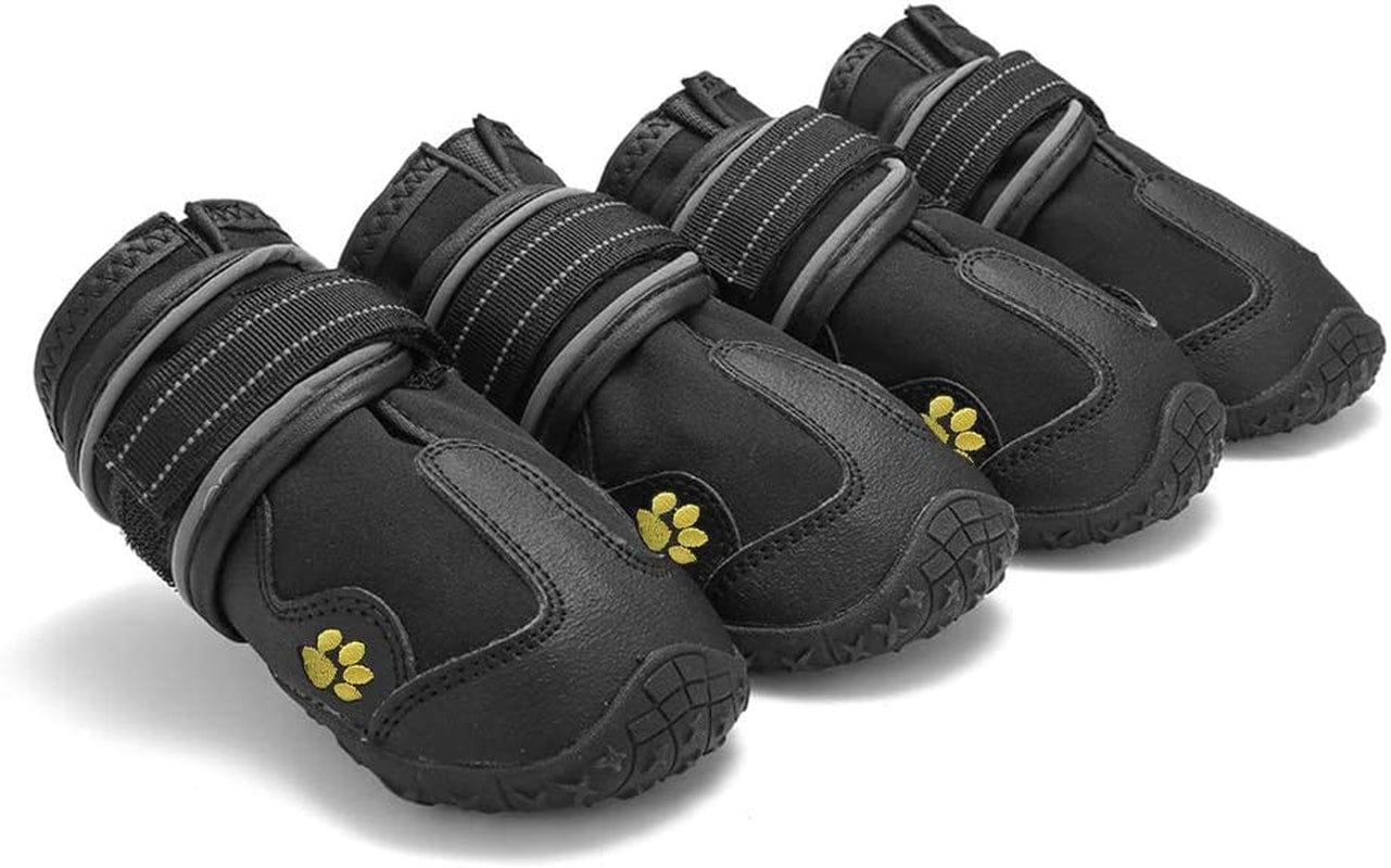 Denny5 Pet Boots Waterproof Outdoor Dog Shoes with Anti-Slip Sole and Reflective Strap Breathable Pet Paw Protectors for Medium/Large Dog 4Pcs (8#,Black) Animals & Pet Supplies > Pet Supplies > Dog Supplies > Dog Apparel Denny5   