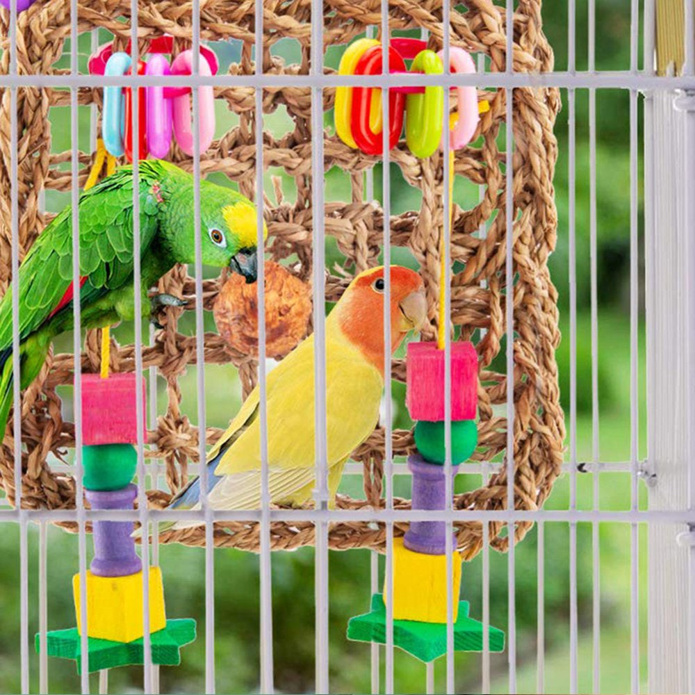 Visland Bird Swing Toy, Metal Buckel Chain Hanging Hook Wall Bird Toy Cage Decor for Parrot Macaw African Greys Budgies Cockatoo Parakeet Cockatiels Conure Lovebird