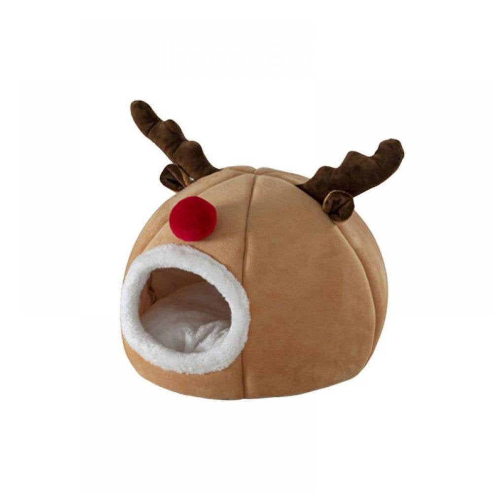 Stibadium Christmas Reindeer Shape Pet Bed Warm Cave Animal Kitten Nest Sleeping Bed Puppy House for Cats and Small Dogs Animals & Pet Supplies > Pet Supplies > Cat Supplies > Cat Beds Stibadium   