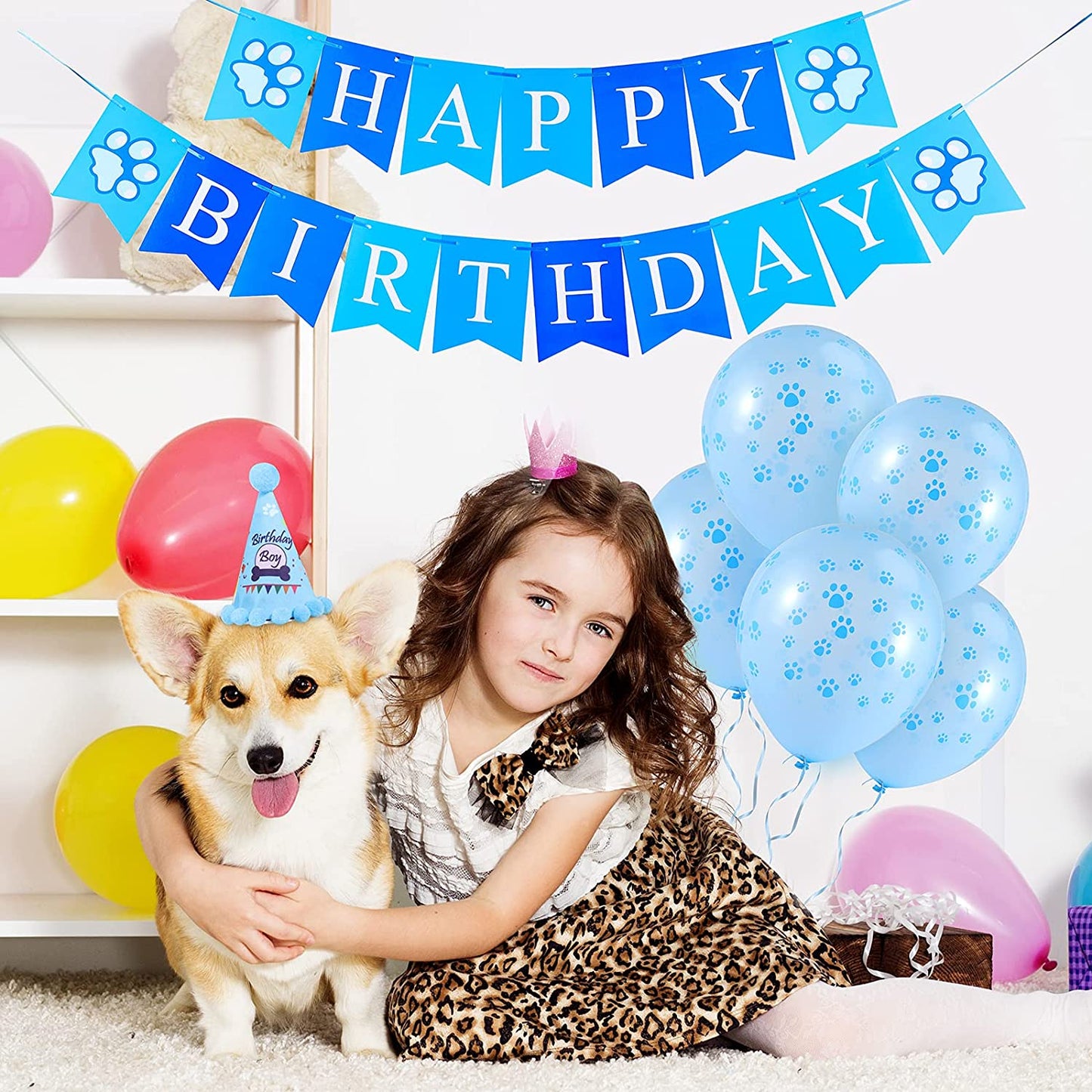 LIGNEST 16 PCS Dog Birthday Party Supplies Set - Dog Birthday Bandana Set with Dog Birthday Hat, Scarf, Flag, Balloons, and Cute Puppy Bow Tie for Small, Medium & Large Dogs (Blue (Boy)) Animals & Pet Supplies > Pet Supplies > Dog Supplies > Dog Apparel LIGNEST   