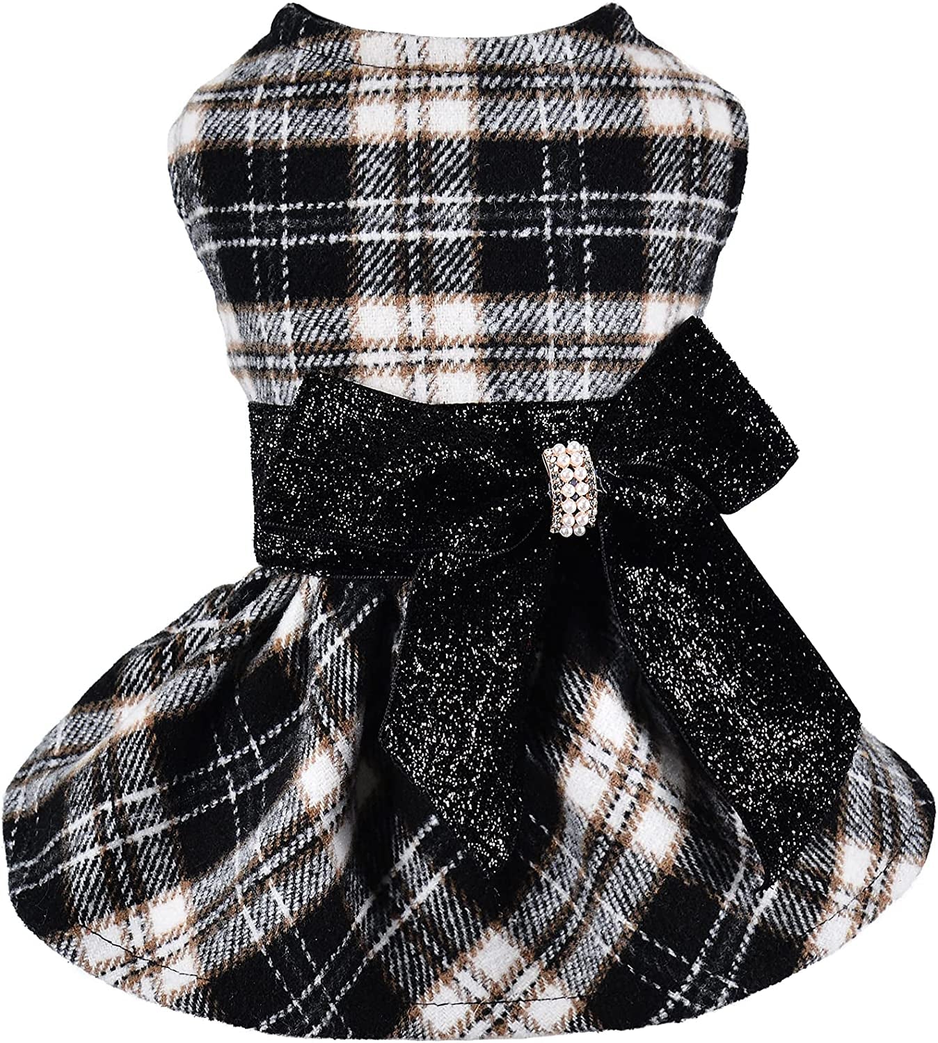 Winter Dog Dress, Fleece Dog Sweater for Small Dogs, Cute Warm Pink Plaid Puppy Dresses Clothes for Chihuahua Yorkie, Soft Pet Doggie Clothing Flanne Lining Cat Apparel (Pink, X-Small) Animals & Pet Supplies > Pet Supplies > Dog Supplies > Dog Apparel Sebaoyu Black Plaid Medium 