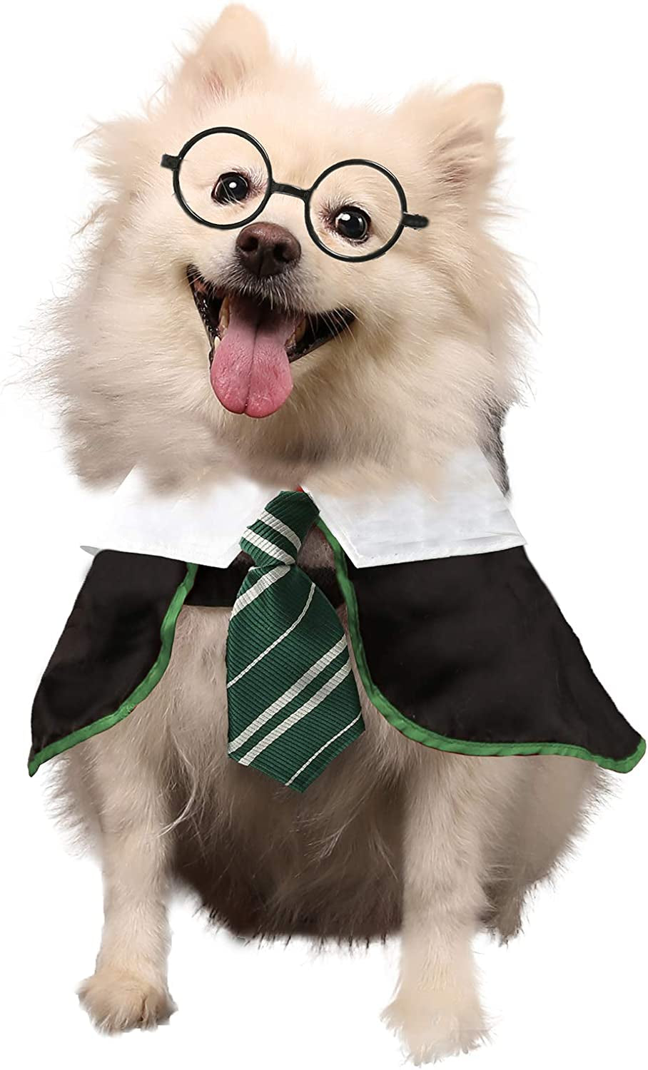 Coomour Dog Halloween Costume Pet Wizard Shirt Funny Cat Clothes for Dogs Cats Clothing with Glasses (Medium) Animals & Pet Supplies > Pet Supplies > Dog Supplies > Dog Apparel Coomour Green Medium(Neck:18") 