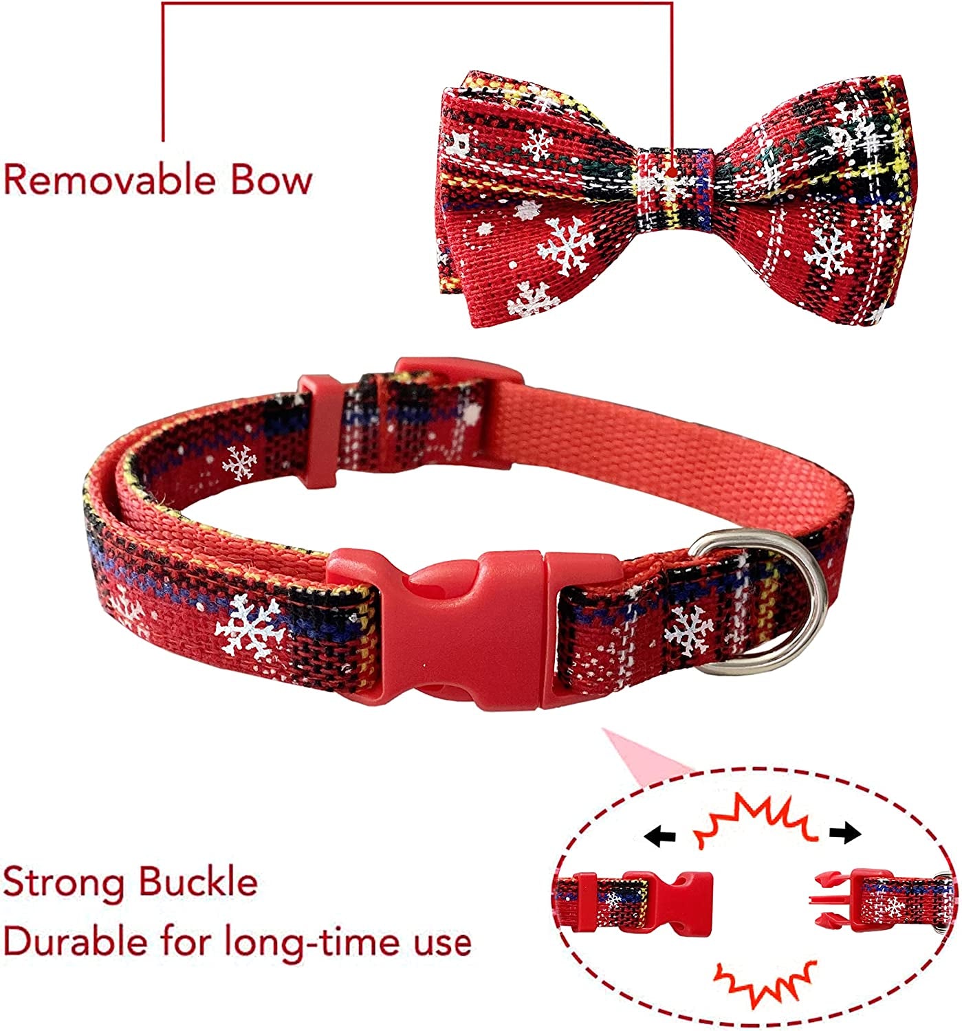 2 Pack Christmas Dog Collar with Bow Tie, Holiday Buffalo Snowflake Collar for Small Medium Large Dogs Cats Pets Puppies (Small-(11"-17") Neck * 5/8" Wide) Animals & Pet Supplies > Pet Supplies > Dog Supplies > Dog Apparel Pohshido   