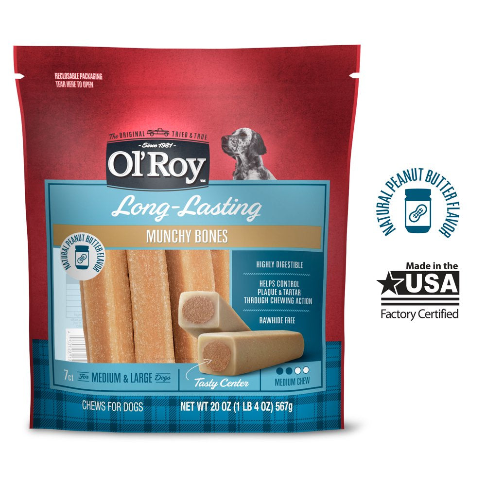 Ol' Roy Long-Lasting Natural Peanut Butter Flavor Munchy Bones Chews for Dogs, 7 Count, 20 Oz Animals & Pet Supplies > Pet Supplies > Dog Supplies > Dog Treats Wal-Mart Stores, Inc.   