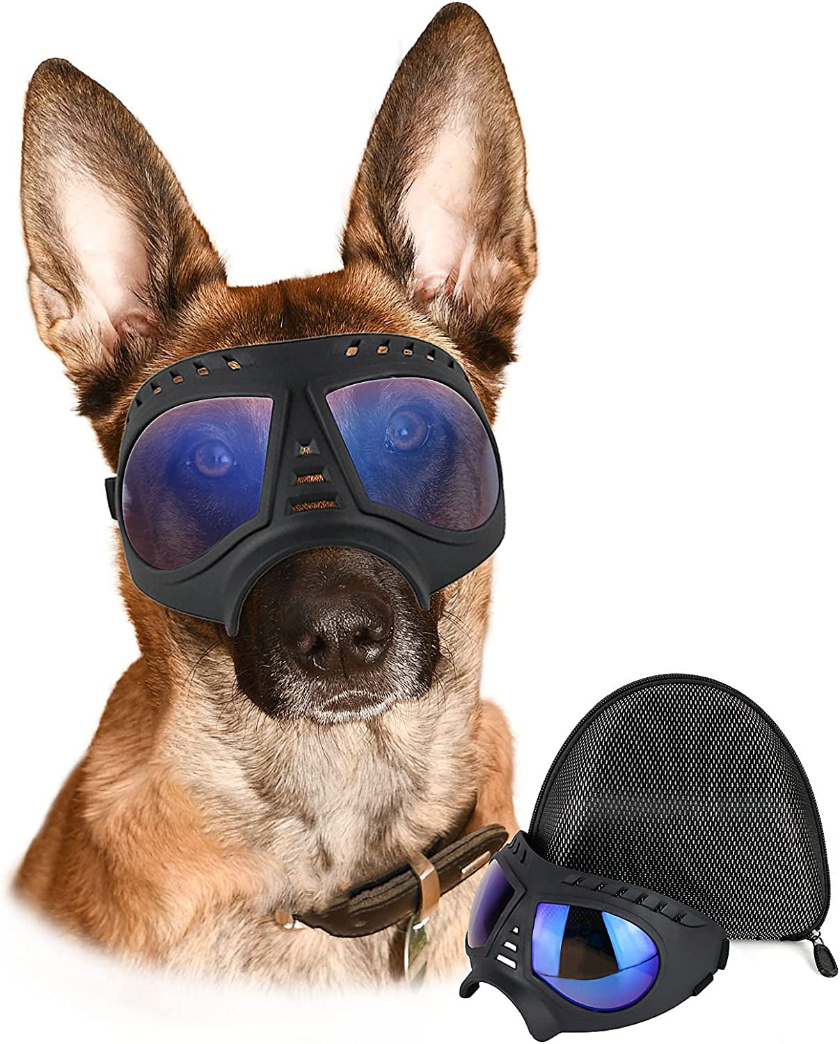 PETLESO Dog Goggles Medium Large Breed, UV Protection Dog Sunglasses Dog Eye Protection for Outdoor Driving Skiing, Black Animals & Pet Supplies > Pet Supplies > Dog Supplies > Dog Apparel PETLESO Clear Blue  