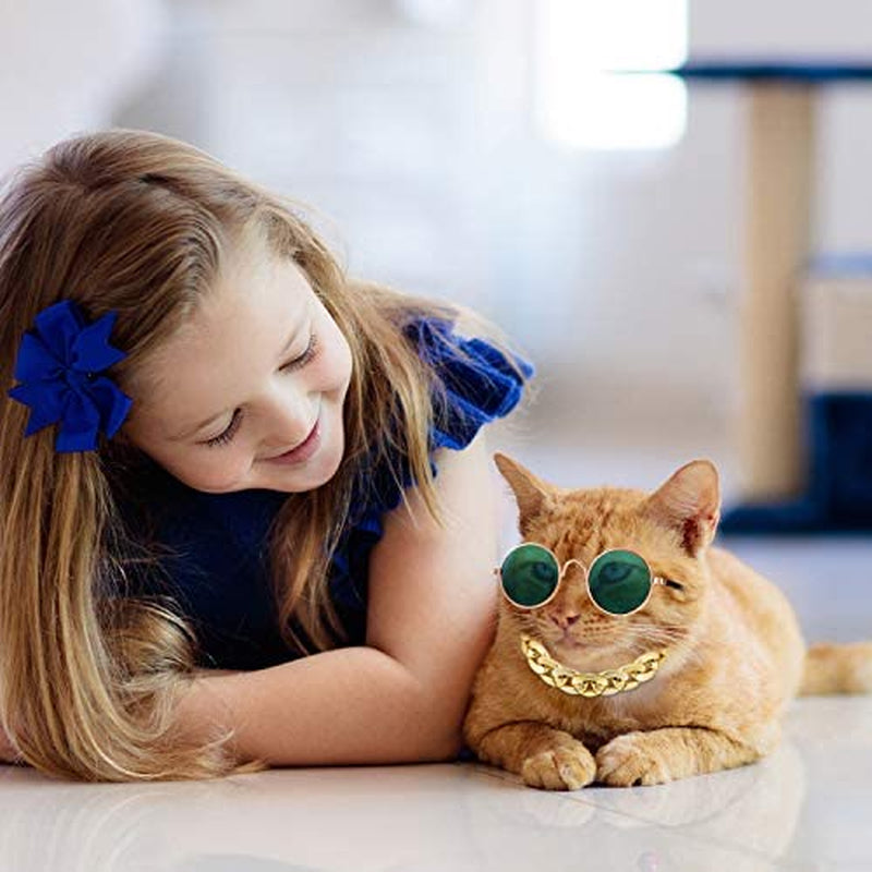 6 Pieces Pet Dog Cat Costume, Pet Sunglasses and Summer Pet Straw Hat with Faux Gold Chain Collar, Classic Funny Pet Accessories for Pet Cat Puppy Small Medium Dog Birthday Cosplay Party (Cute Style) Animals & Pet Supplies > Pet Supplies > Dog Supplies > Dog Apparel Weewooday   