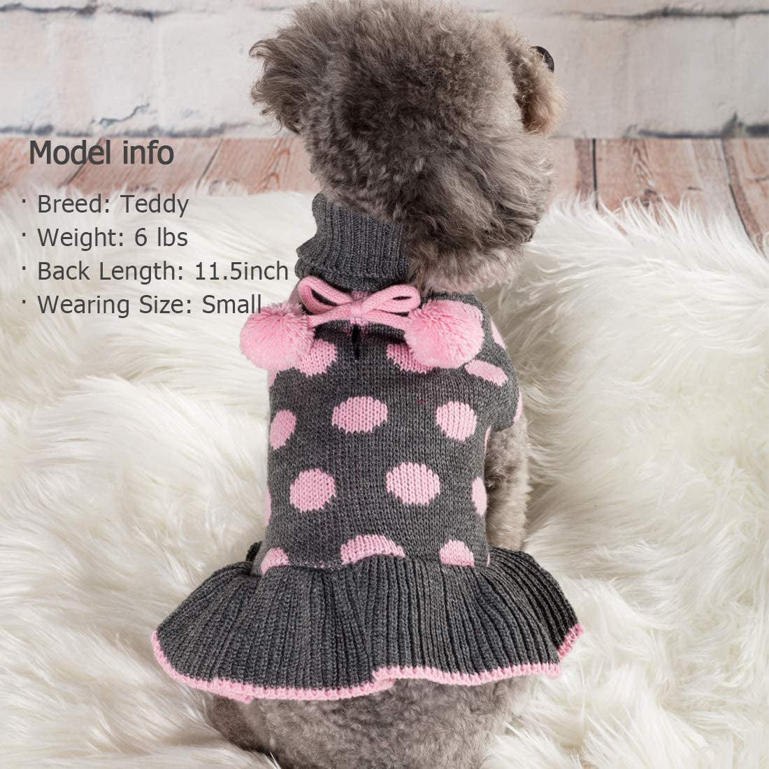 KYEESE Dog Sweaters with Leash Hole for Small Dogs Turtleneck Dog Sweater Dress Polka Dot Knit Pullover Doggie Sweater Warm Pet Sweater Animals & Pet Supplies > Pet Supplies > Dog Supplies > Dog Apparel kyeese   