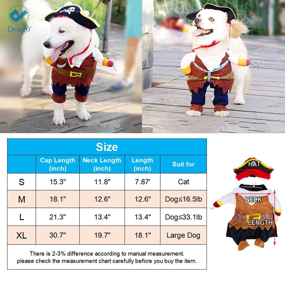 Deago Funny Pet Clothes Pirate Dog Cat Halloween Costume Suit Corsair Dressing up Party Apparel Clothing for Cat Dog plus Hat