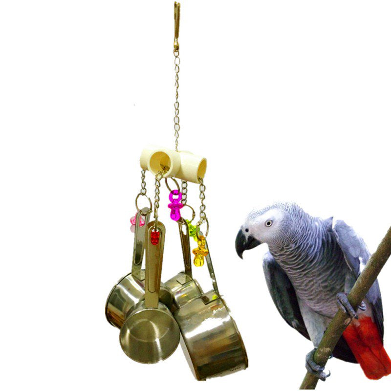 Big Clearance! 4 in 1 Pet Parrot Pot Toy, Bird Chew Toys with Stainless Steel Pot Which Hanging in Cage for Parrot Conure Cockatoo Macaw African Grey Parakeet Cockatiel Lovebird Finch Cage Animals & Pet Supplies > Pet Supplies > Bird Supplies > Bird Toys ZeHui   