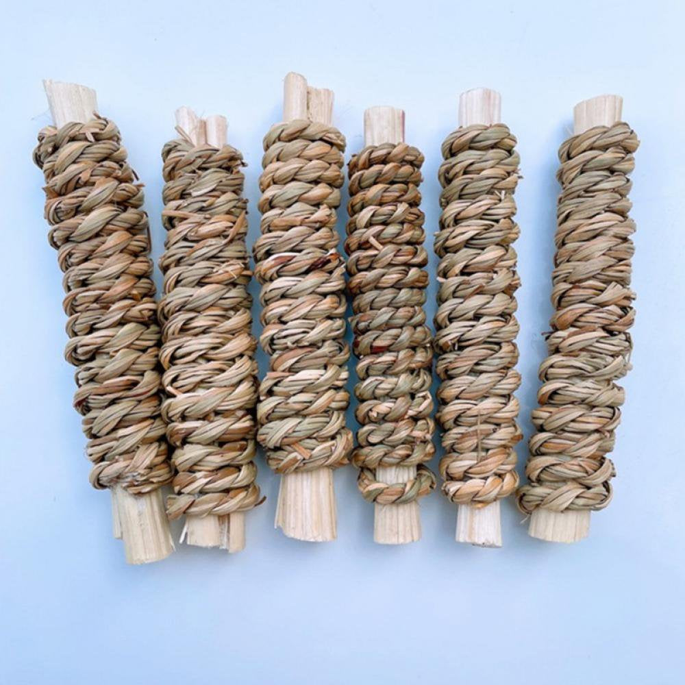 Summark 6 Pack Natural Timothy Hay Sticks, Timothy Grass Molar Stick Chew Toys for Rabbits, Chinchillas, Guinea Pigs, Hamsters and Other Small Animals Treats.