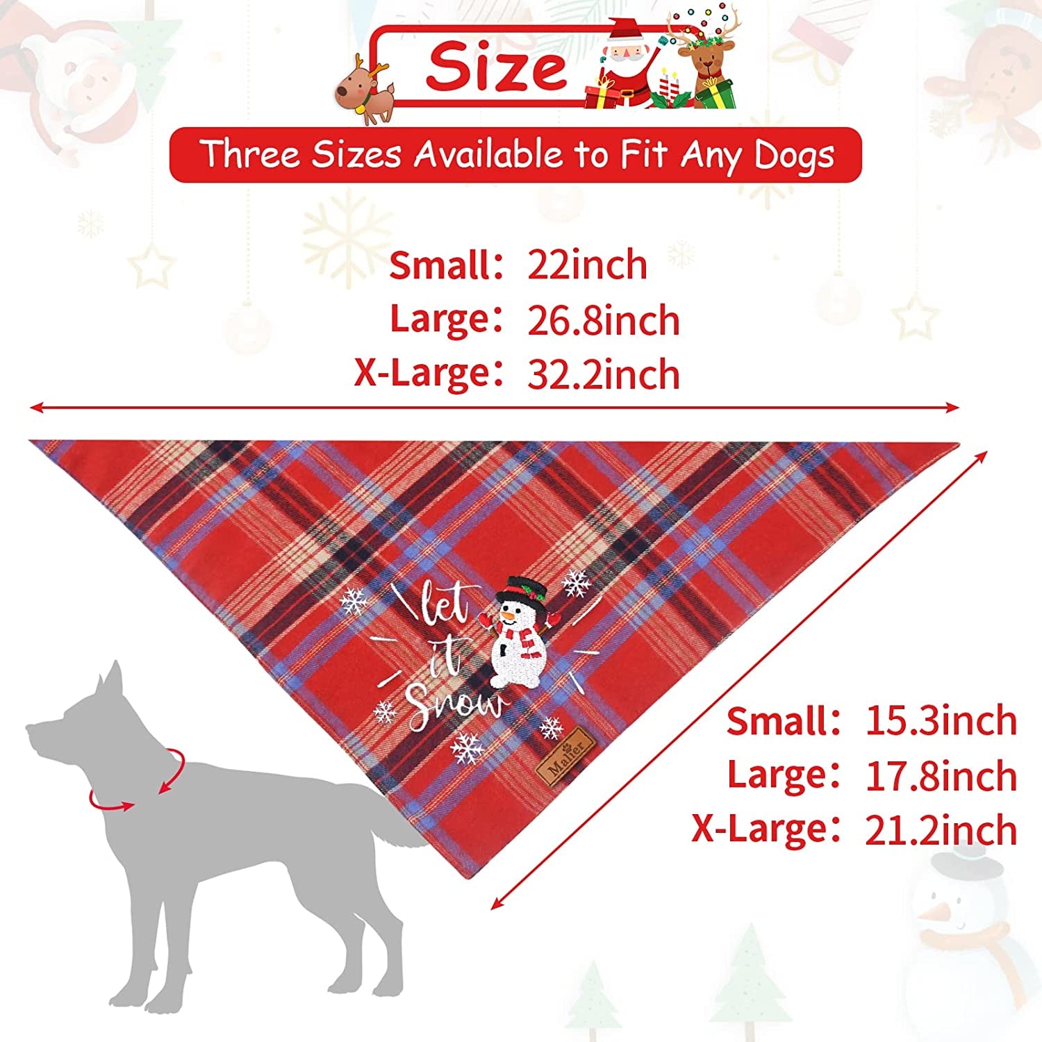 Malier Dog Christmas Bandana Reversible Embroidered Dog Bandana Classic Buffalo Plaid Pet Dog Scarf Multiple Sizes Dog Pet Triangle Bibs Kerchief for Small Medium Large and Extra Large Dogs Cats Pets Animals & Pet Supplies > Pet Supplies > Dog Supplies > Dog Apparel Malier   