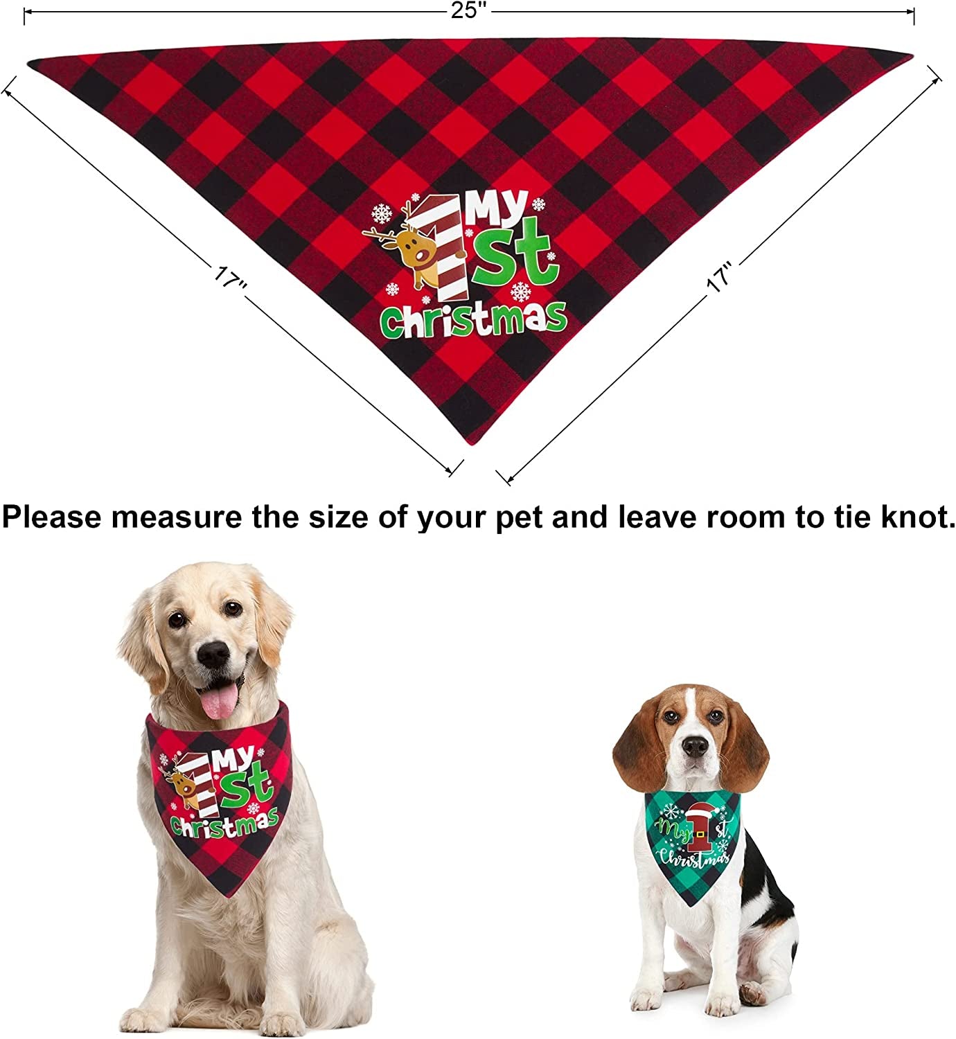 ADOGGYGO 2 Pack Dog Bandana Christmas Classic Buffalo Plaid Dog Scarf Triangle Bibs Kerchief Christmas Dog Bandanas for Small Medium Large Dogs Pets (1St Christmas) Animals & Pet Supplies > Pet Supplies > Dog Supplies > Dog Apparel ADOGGYGO   