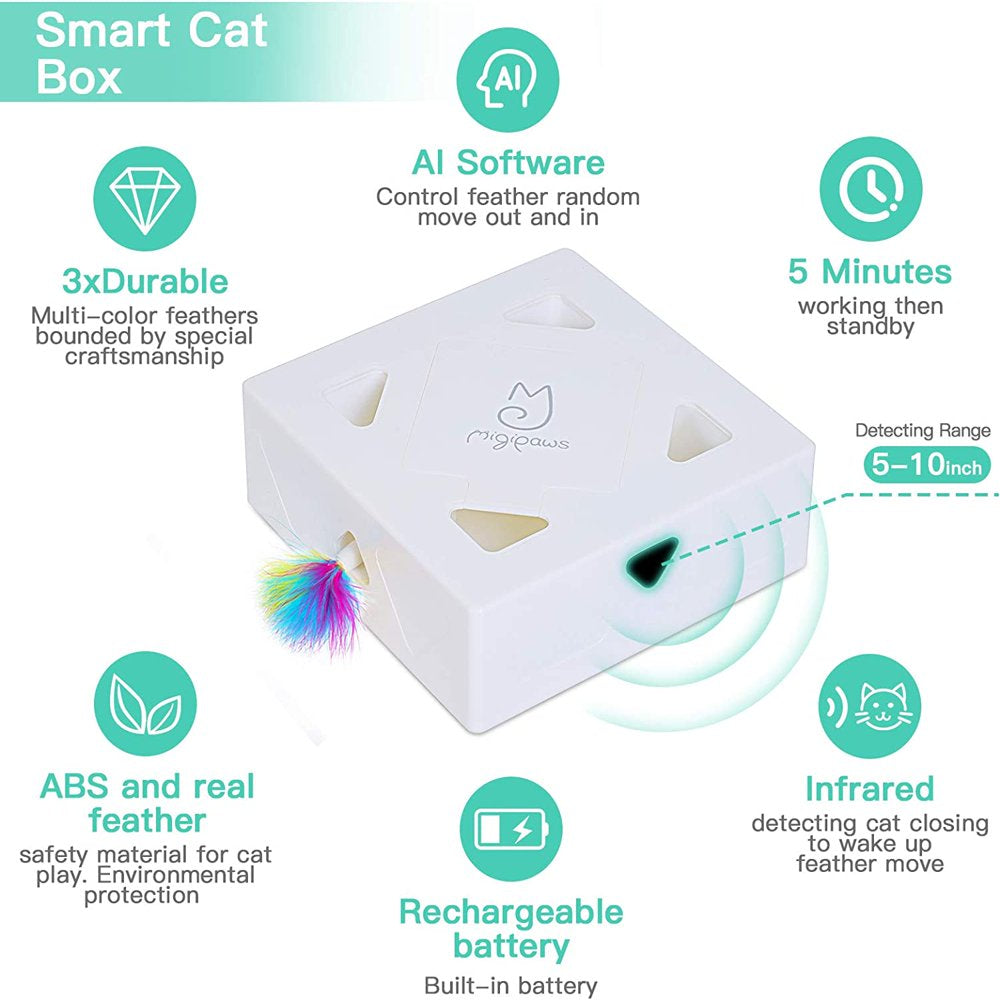 Migipaws Cat Toys, Interactive Kitten Toy for Indoor Cats, Automatic Cat Feather Mice Toys, Pets Smart Electric Peekaboo Teaser, USB Rechargeable, 4Pcs Upgrade Durable Feather Refills Animals & Pet Supplies > Pet Supplies > Cat Supplies > Cat Toys Nanjing DiMeng technology Co., Ltd.   